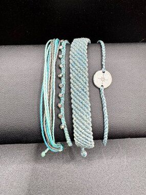 Pura Vida Compass Charm Turquoise Silver Beaded Boho Surf Bracelet Stack